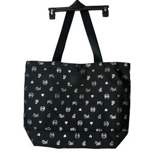 Victoria's Secret PINK Black Canvas Logo Zipper Tote Large Size